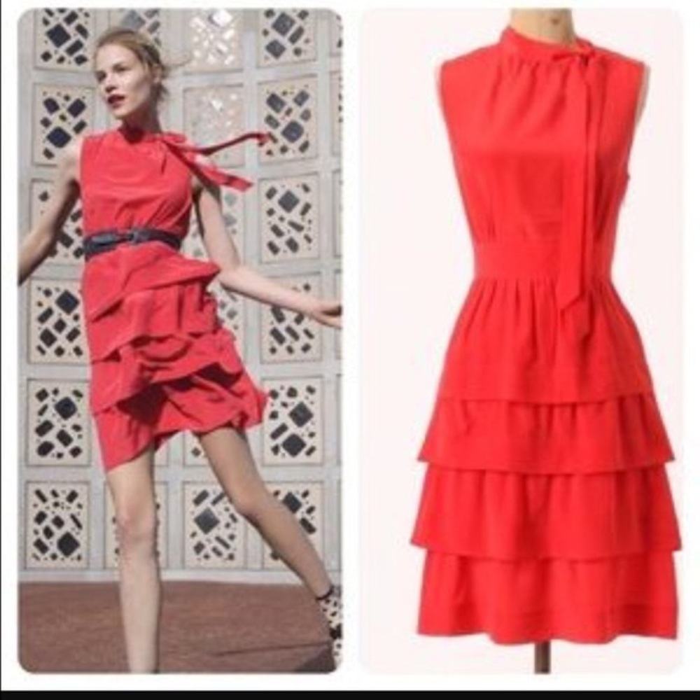 Anthropologie Girls from Savoy red silk dress